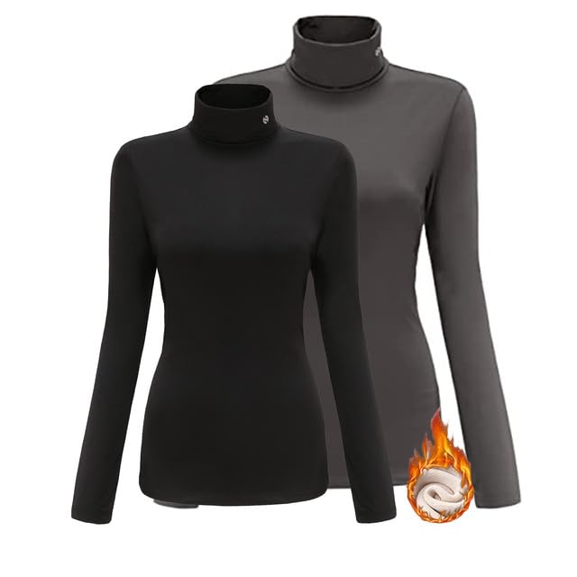 SSLR-Thermal-Shirts for-Women-Turtleneck Long Sleeve Tops Fleece